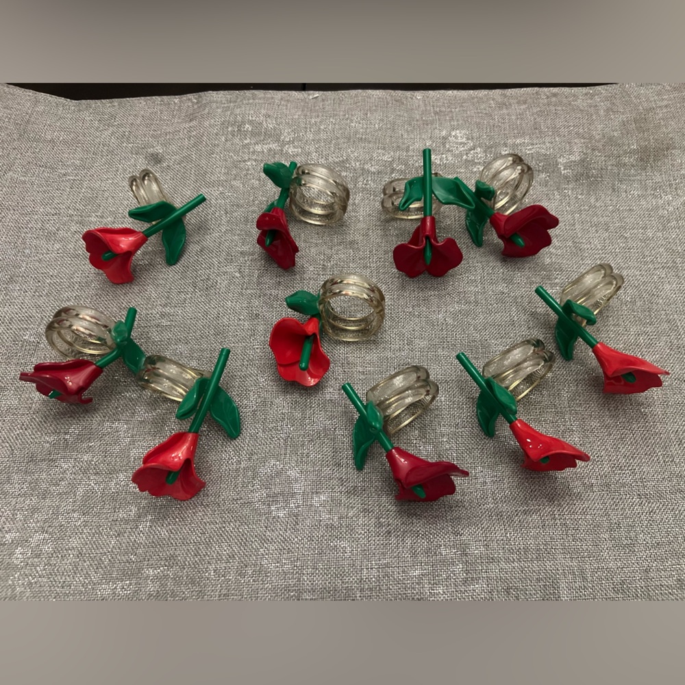 Vintage Tulip Napkin Rings - Red Set Of 10